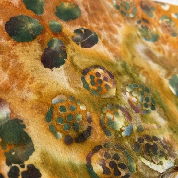 Vibrant Orange and Green Patterned Batik Fabric - Picture 6 of 6